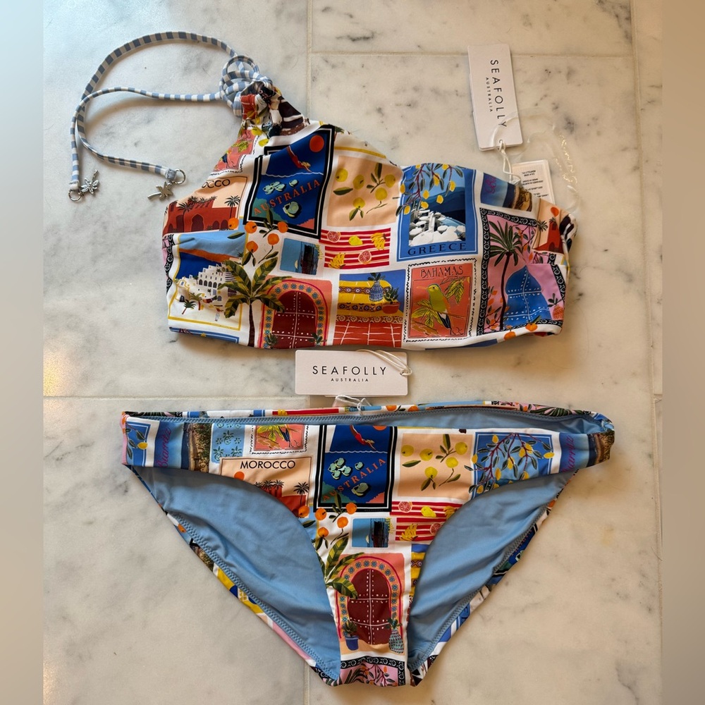 Seafolly Multicolor One-Shoulder Bikini Set NWT